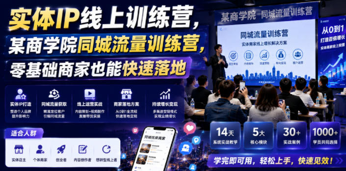 实体IP线上训练营,某商学院同城流量训练营,零基础商家也能快速落地-智云网