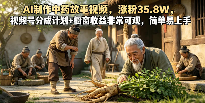 AI制作中药故事视频,涨粉35.8W,视频号分成计划+橱窗收益非常可观,简单易上手-智云网