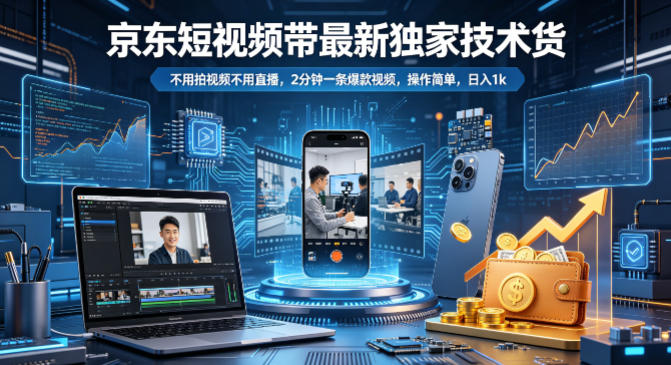 京东短视频带货最新独家技术,不用拍视频不用直播,2分钟一条爆款视频,操作简单,日入1k+【揭秘】 京东短视频带货最新独家技术,不用拍视频不用直播,2分钟一条爆款视频,操作简单,日入1k+【揭秘】