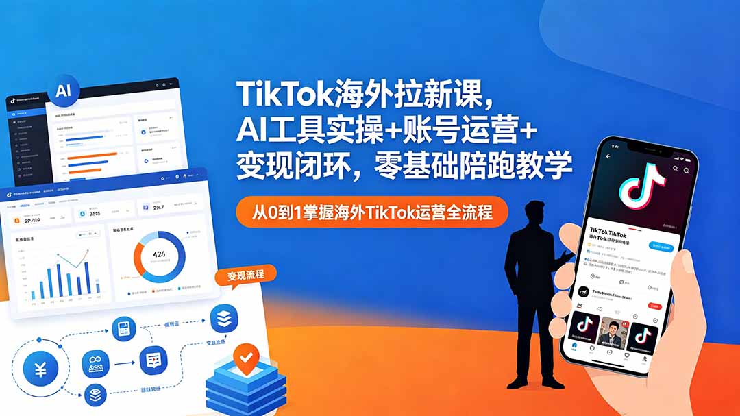 TikTok海外拉新课,AI工具实操+账号运营+变现闭环,零基础陪跑教学-智云网