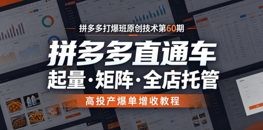 拼多多打爆班原创技术第60期，拼多多直通车，起量・矩阵・全店托管，高投产爆单增收教程-智云网