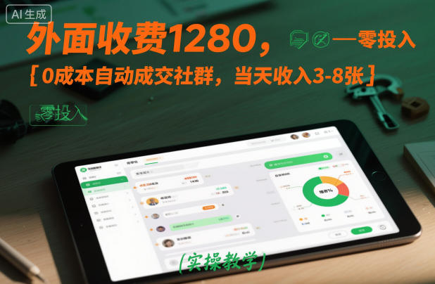 外面收费1280,0成本自动成交社群,当天收入3-8张【实操教学】