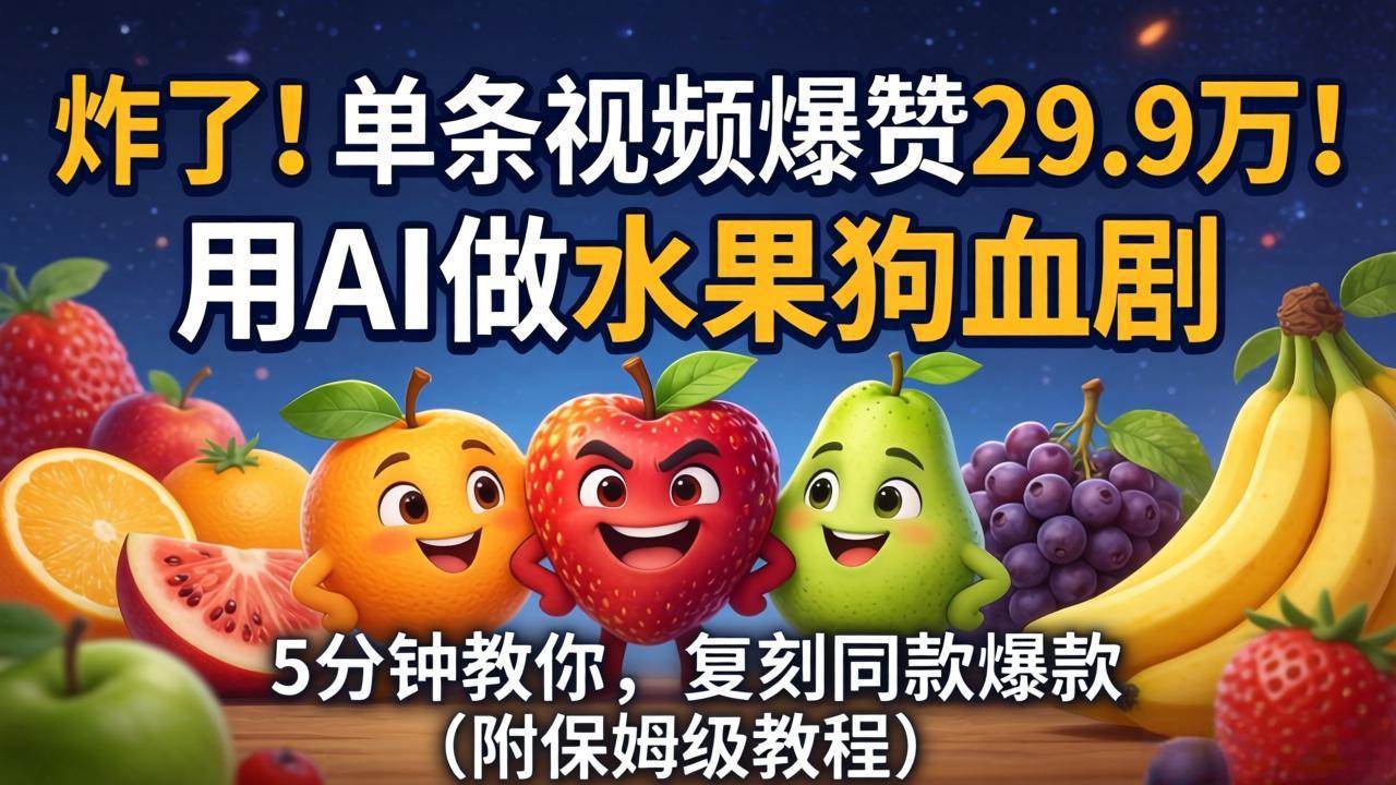 (18206期)炸了!单条视频爆赞 29.9 万!用 AI 做水果狗血剧,5 分钟教你,复刻同款爆款(附保姆级教程)-智云网