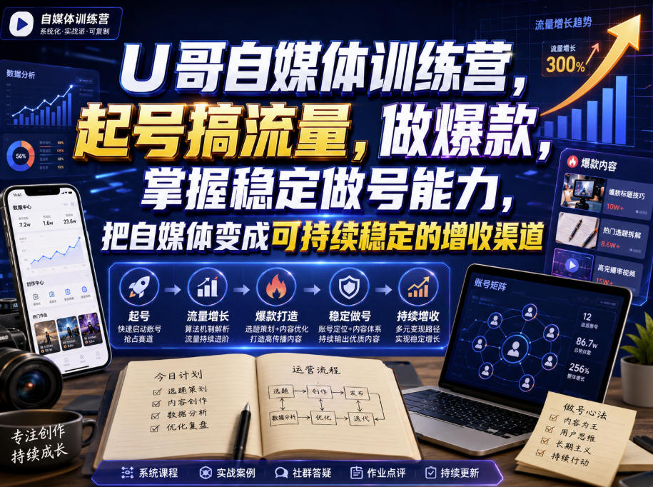 U哥自媒体训练营,起号搞流量,做爆款,掌握稳定做号能力,把自媒体变成可持续稳定的增收渠道-智云网