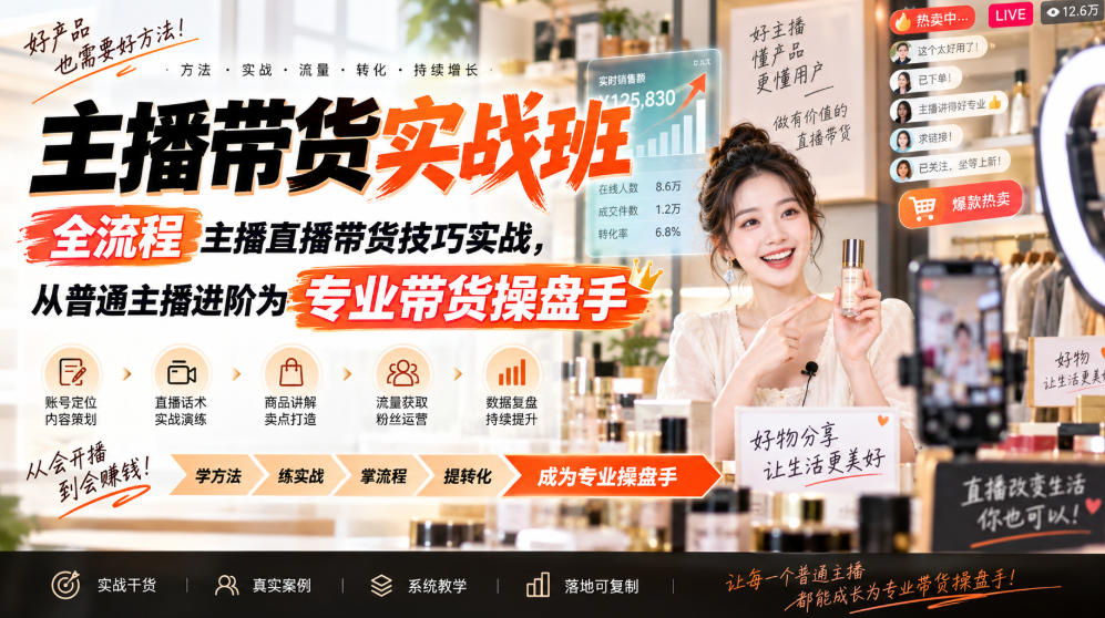主播带货实战班ZB，全流程主播直播带货技巧实战，从普通主播进阶为专业带货操盘手-智云网