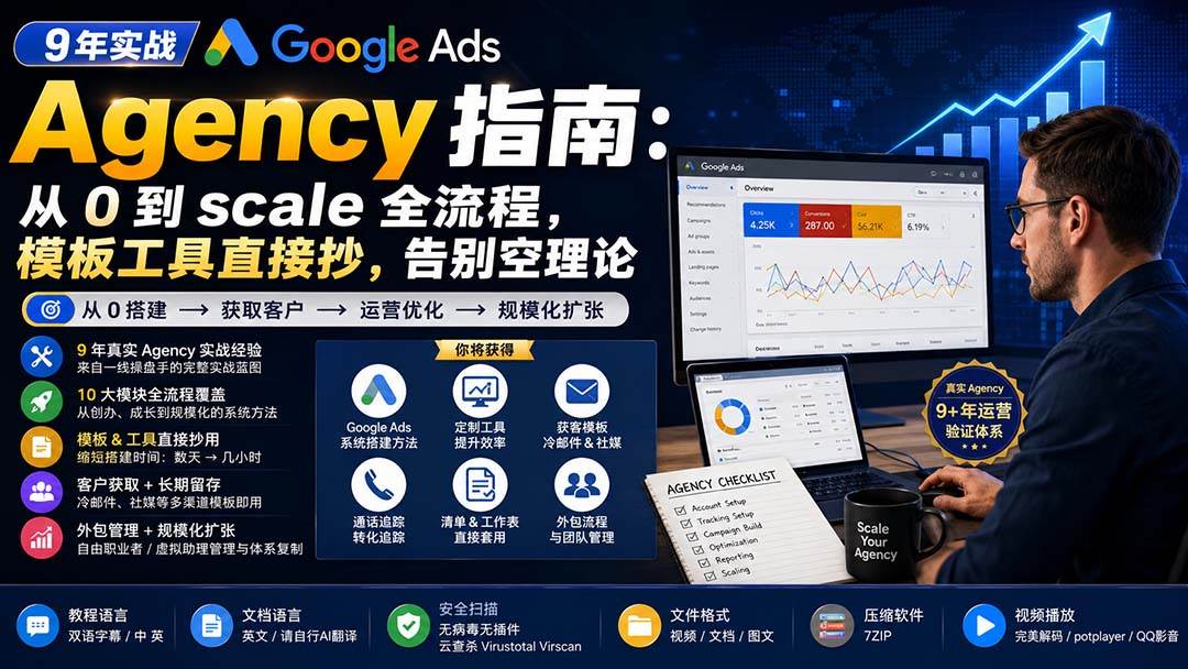 (20139期)9 年实战 Google Ads Agency 指南:从 0 到 scale 全流程,模板工具直接抄,告别空理论【原创双语字幕】-智云网