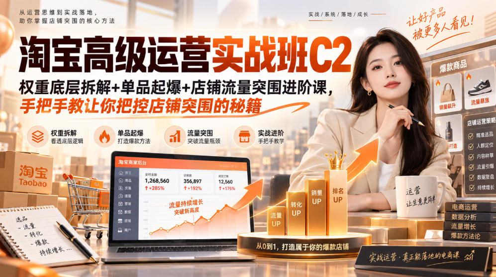 淘宝高级运营实战班C2｜权重底层拆解+单品起爆+店铺流量突围进阶课，手把手教让你把控店铺突围的秘籍-智云网