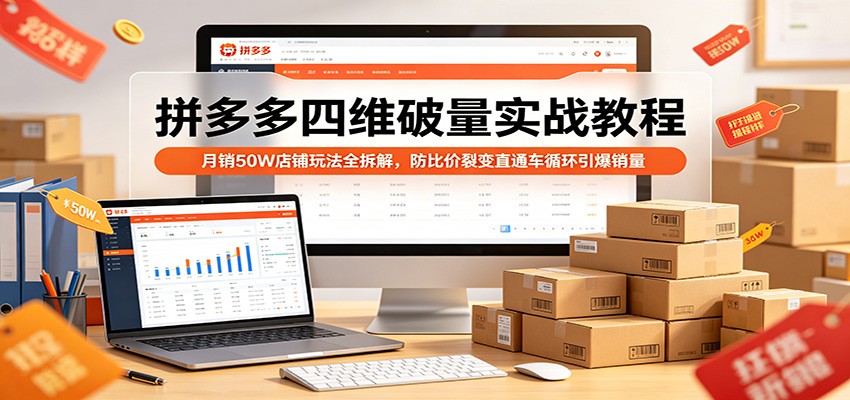 拼多多四维破量实战教程:月销50W店铺玩法全拆解,防比价裂变直通车循环引爆销量-智云网