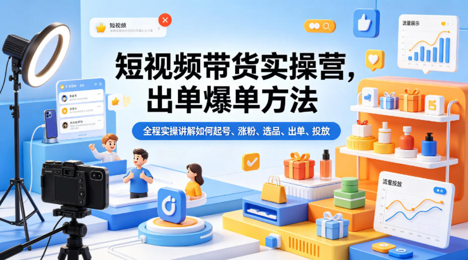 短视频带货实操营，出单爆单方法，全程实操讲解如何起号、涨粉、选品、出单、投放（更新0515）-智云网