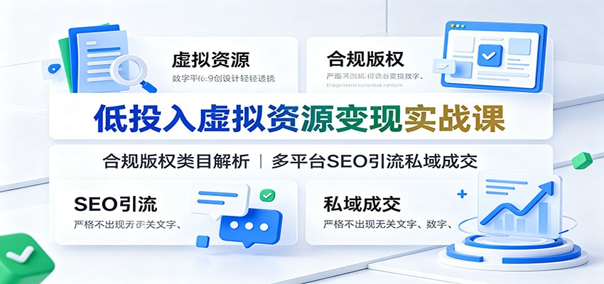 低投入虚拟资源变现实战课：合规版权类目解析，多平台SEO引流私域成交-智云网