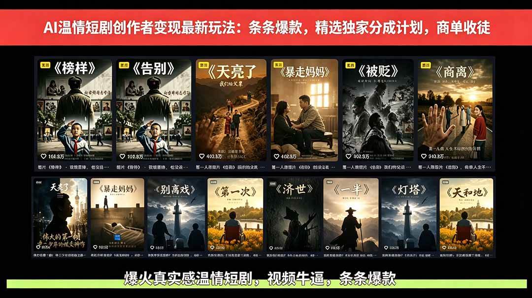 (18748期)AI温情短剧创作者变现最新玩法:视频牛逼,条条爆款,精选独家分成计划,商单收徒-智云网