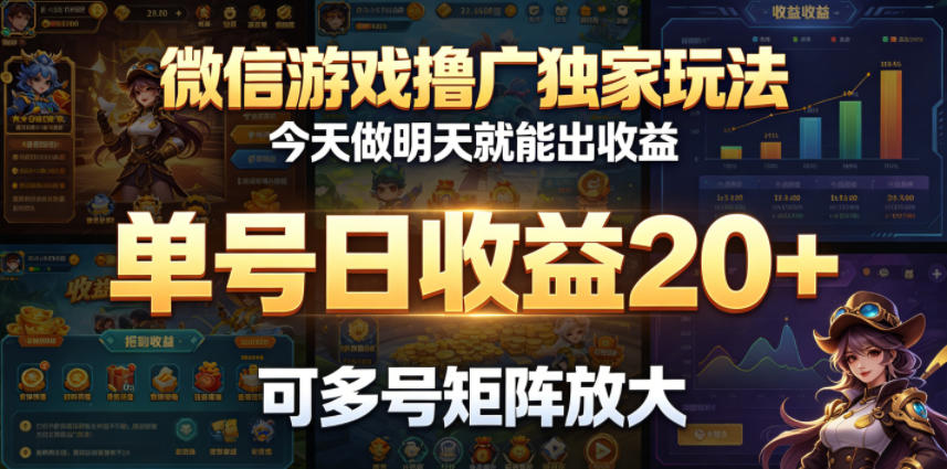 微信游戏撸广独家玩法,今天做明天就能出收益,单号日收益20+,可多号矩阵放大-智云网