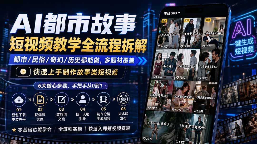 AI都市故事短视频教学全流程拆解；都市/民俗/奇幻/历史都能做多题材覆盖，快速上手制作故事类短视频-智云网
