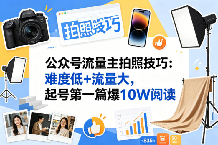 公众号流量主之拍照技巧赛道,难度低+流量大,起号第一篇就爆了10w阅读 公众号流量主之拍照技巧赛道,难度低+流量大,起号第一篇就爆了10w阅读
