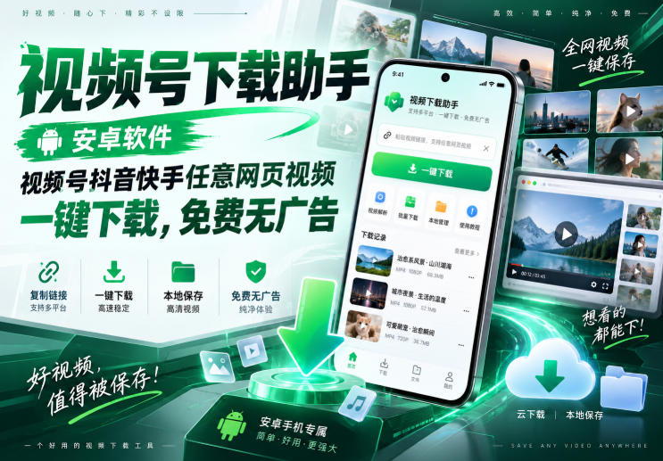 视频号下载助手,安卓软件,视频号抖音快手任意网页视频,一键下载,免费无广告-智云网