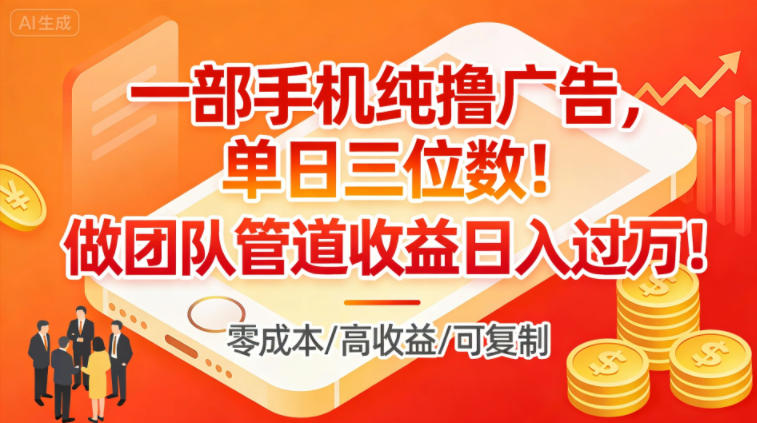 一部手机纯撸广告，单日三位数，做团队管道收益日入过1W-智云网