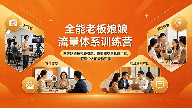 (18187期)全能老板娘流量体系训练营,三天吃透短视频引流、直播成交与私域运营,打造个人IP轻松变现 (18187期)全能老板娘流量体系训练营,三天吃透短视频引流、直播成交与私域运营,打造个人IP轻松变现