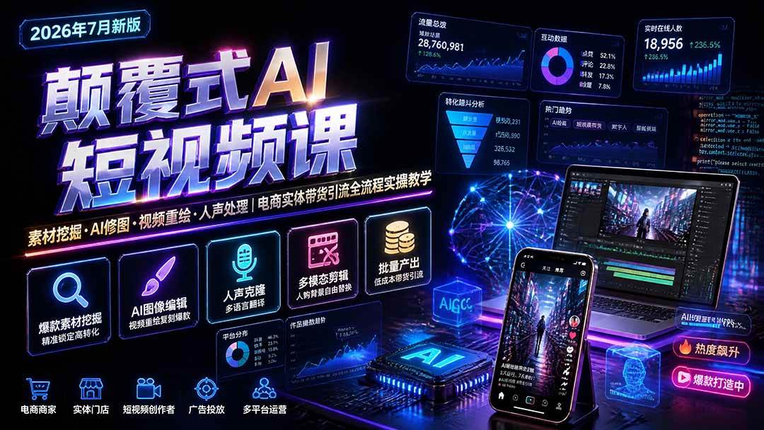 （19630期）颠覆式AI短视频课｜素材挖掘，AI修图，视频重绘，人声处理｜电商实体带货引流全流程实操教学-智云网