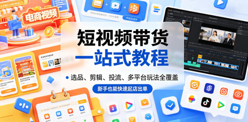 短视频带货一站式教程，选品、剪辑、投流、多平台玩法全覆盖，新手也能快速起店出单-智云网