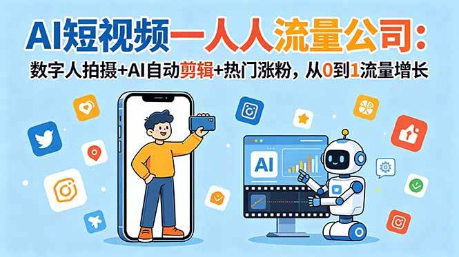 (18864期)AI短视频一人流量公司:数字人拍摄+AI自动剪辑+热门涨粉,从0到1流量增长-智云网