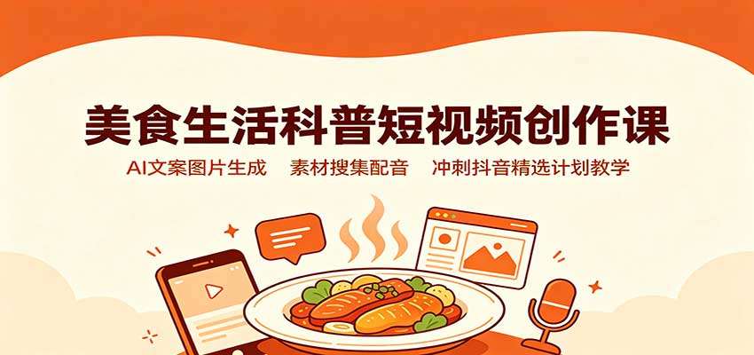 美食生活科普短视频创作课：AI文案图片生成，素材搜集配音，冲刺抖音精选计划教学-智云网