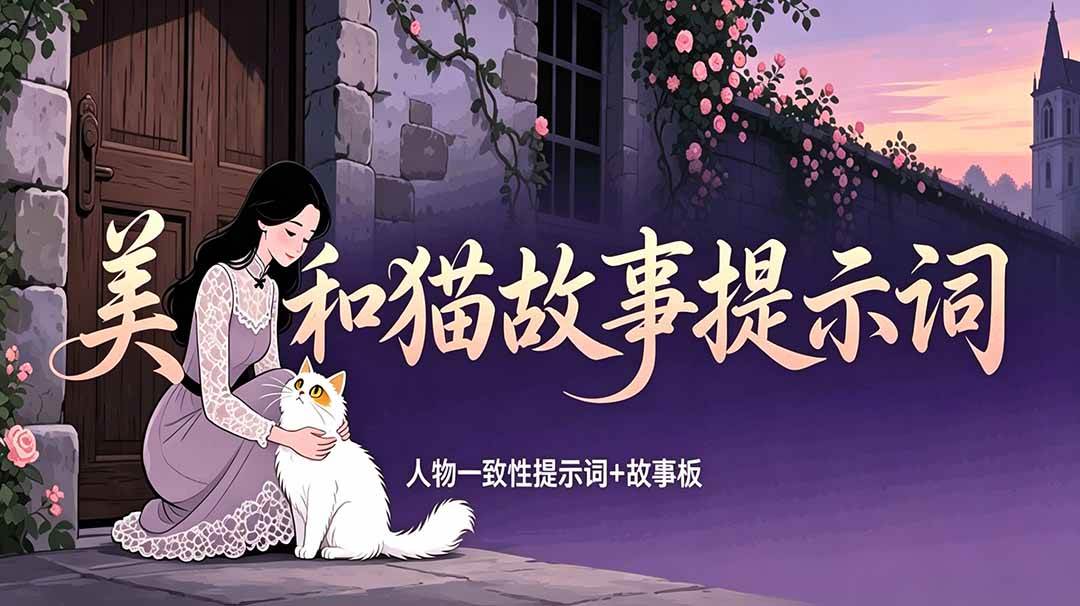 (18909期)美女和猫故事提示词,人物一致性提示词+故事板-智云网