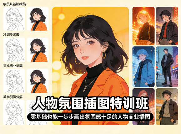 人物氛围插图特训班,零基础也能一步步画出氛围感十足的人物商业插图-智云网