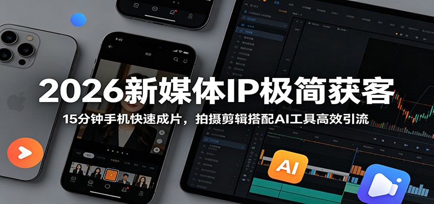 2026新媒体IP极简获客:15分钟手机快速成片,拍摄剪辑搭配AI工具高效引流-智云网