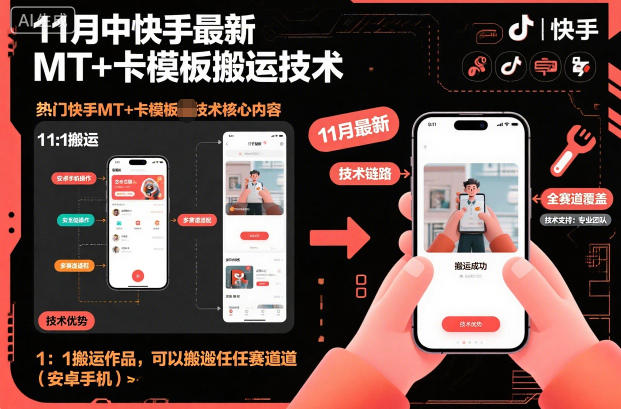 11月中快手最新MT+卡模板搬运技术,1:1搬运作品,可以搬运任何赛道(安卓手机)-智云网