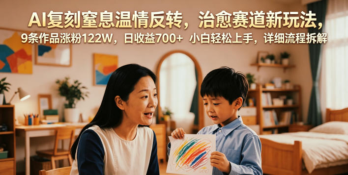 AI复刻窒息温情反转,治愈赛道新玩法,9条作品涨粉122W,日收益700+ 小白轻松上手,详细流程拆解-智云网