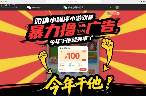 微信小程序小游戏暴力撸广告,单机日入100,今年干他就完事了-智云网