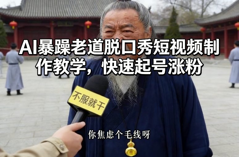 AI暴躁老道脱口秀短视频制作教学,快速起号涨粉