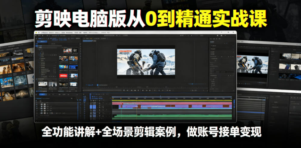 剪映电脑版从0到精通实战课,全功能讲解+全场景剪辑案例,做账号接单变现-智云网