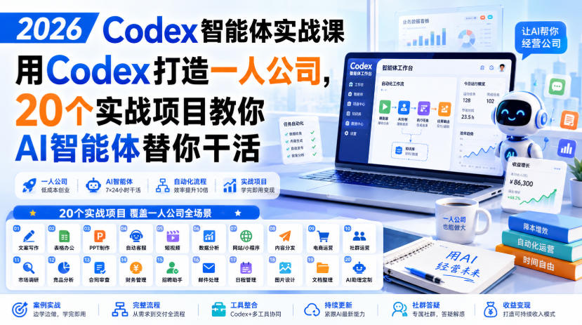 2026 Codex智能体实战课,用Codex打造一人公司,20个实战项目教你AI智能体替你干活-智云网