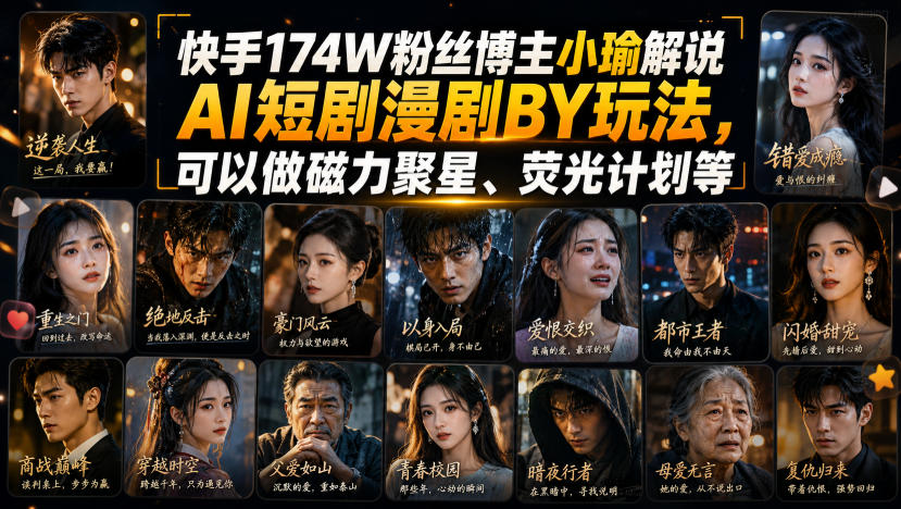快手174W粉丝博主小瑜解说AI短剧漫剧搬运玩法，可以做磁力聚星、荧光计划等-智云网