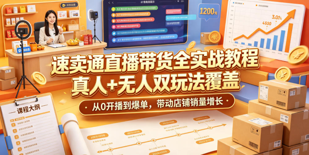速卖通直播带货全实战教程,真人+无人双玩法覆盖,从0开播到爆单,带动店铺销量增长-智云网