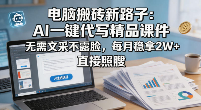 电脑搬砖新路子:AI一键代写精品课件,无需文采不露脸,每月稳拿2W+,直接照搬 电脑搬砖新路子:AI一键代写精品课件,无需文采不露脸,每月稳拿2W+,直接照搬