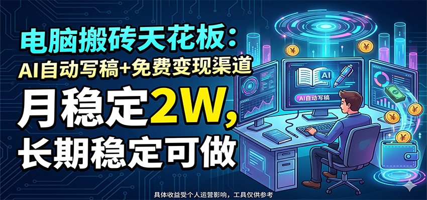 电脑搬砖天花板:AI自动写稿+免费变现渠道,月稳定2W,长期稳定可做-智云网