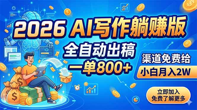 (18885期)2026 AI写作躺赚版:全自动出稿,一单800+,渠道免费给,小白月入2W-智云网