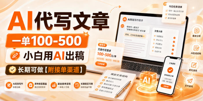 AI代写文章,一单100-500,小白用AI出稿,长期可做【附接单渠道】【揭秘】-智云网