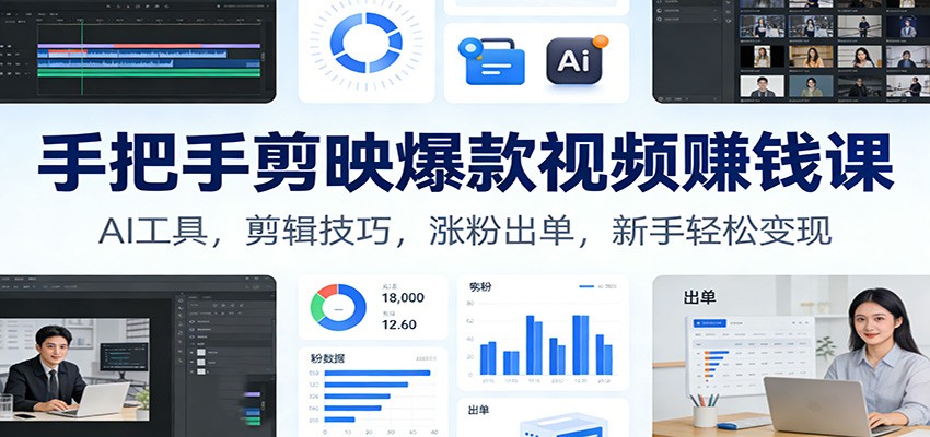 手把手剪映爆款视频赚钱课:AI工具,剪辑技巧,涨粉出单,新手轻松变现-智云网