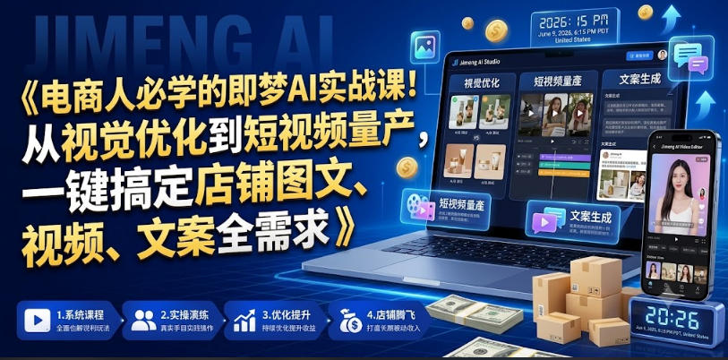 电商人必学的即梦AI实战课!从视觉优化到短视频量产,一键搞定店铺图文、视频、文案全需求-智云网