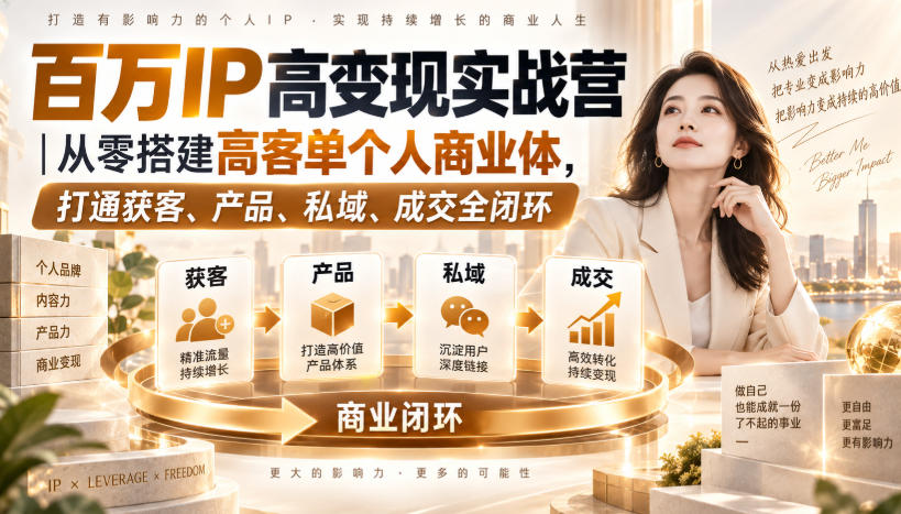 百万IP高变现实战营｜从零搭建高客单个人商业体，打通获客、产品、私域、成交全闭环-智云网