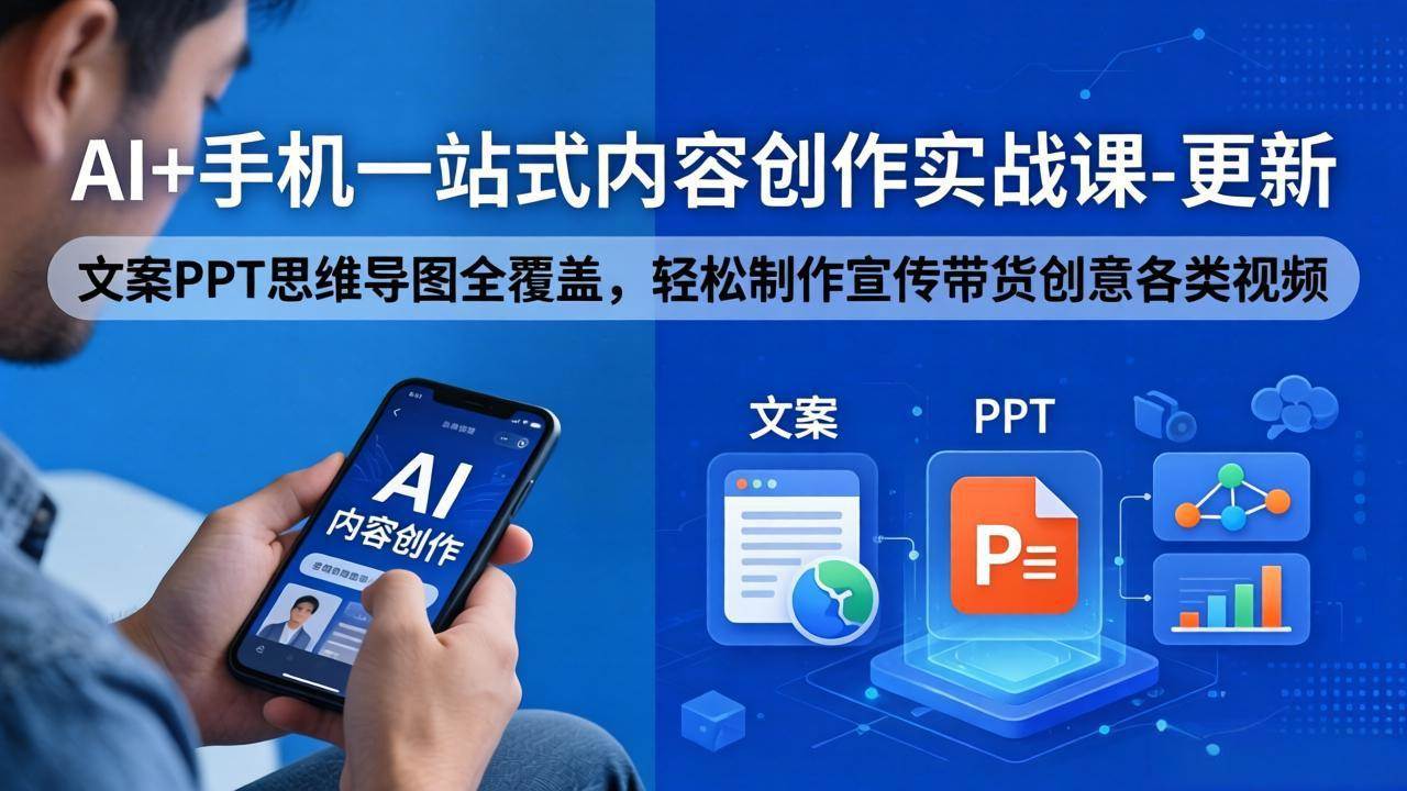(18204期)AI+手机一站式内容创作实战课-更新,文案PPT思维导图全覆盖,轻松制作宣传带货创意各类视频 (18204期)AI+手机一站式内容创作实战课-更新,文案PPT思维导图全覆盖,轻松制作宣传带货创意各类视频