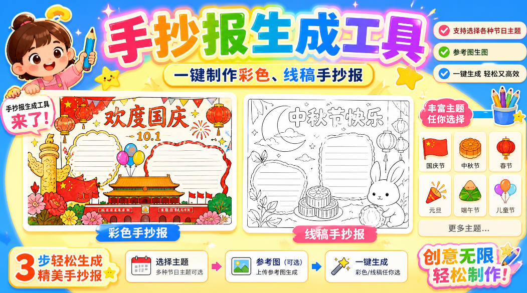 手抄报批量生成工具来了,完全免费,告别豆包生图,高清无水印-智云网