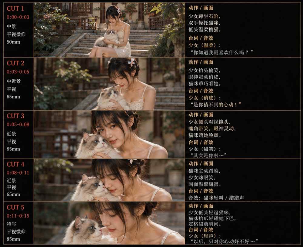 (18909期)美女和猫故事提示词,人物一致性提示词+故事板 (18909期)美女和猫故事提示词,人物一致性提示词+故事板