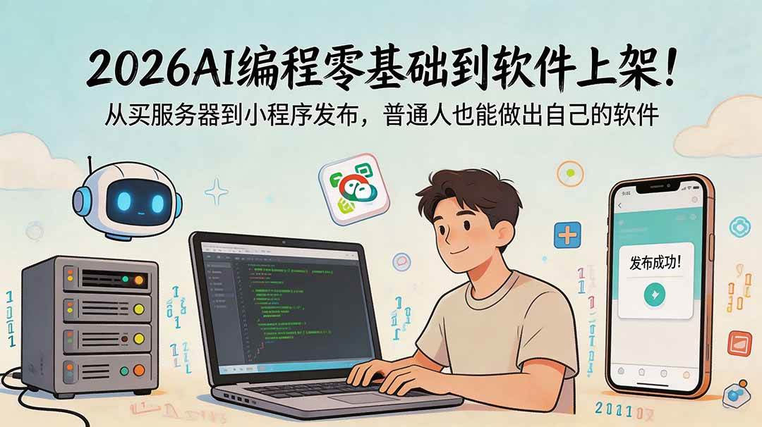 (18905期)2026AI编程零基础到软件上架!从买服务器到小程序发布,普通人也能做出自己的软件-智云网