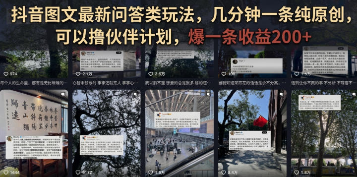 抖音图文最新问答类玩法，几分钟一条纯原创，可以撸伙伴计划，爆一条收益200+-智云网
