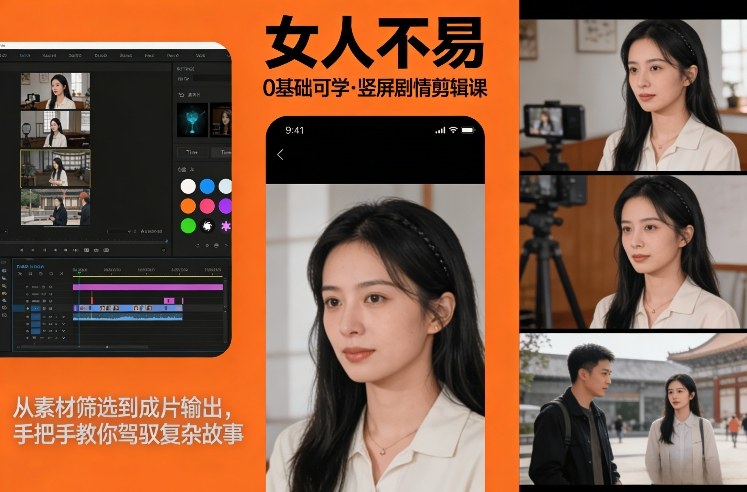 0基础可学!《女人不易》竖屏剧情剪辑课,从素材筛选到成片输出,手把手教你驾驭复杂故事-智云网