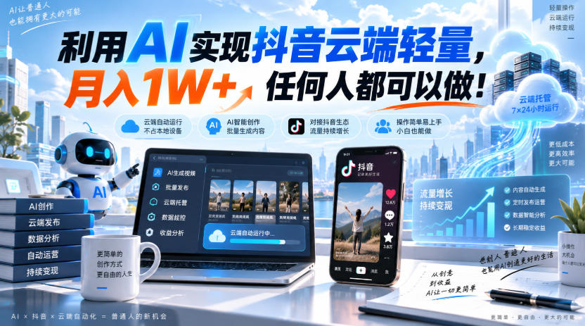 利用AI实现抖音云端轻量，月入1W+，任何人都可以做！【揭秘】-智云网